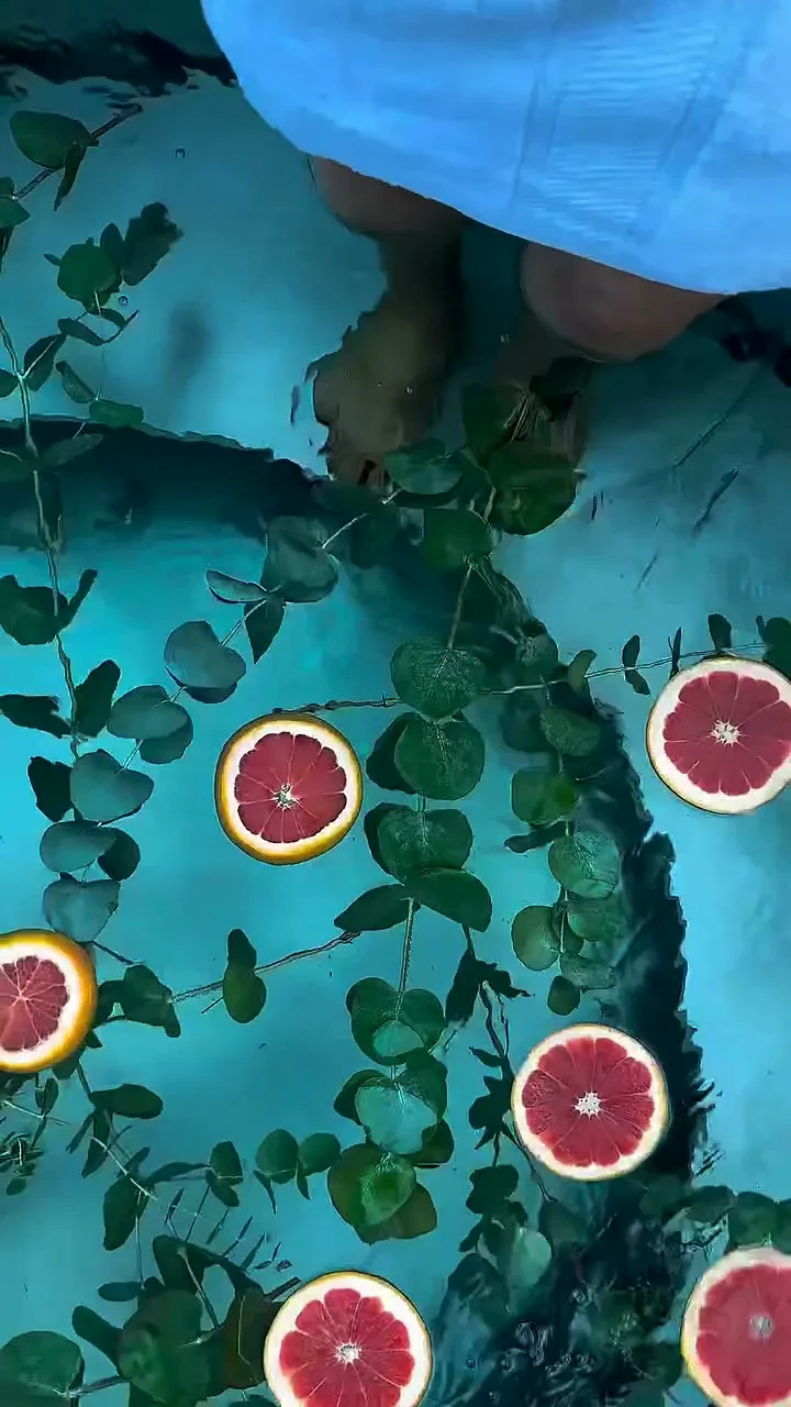 Eucalyptus and citrus floating in the tub